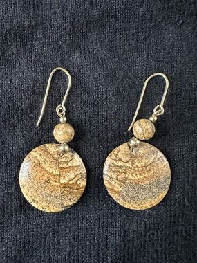 Natural Sandstone Round Drop Earrings in Brown